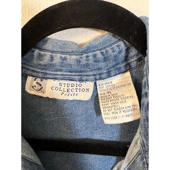 Studio Collection Petite Denim Jean Shirt Embroidered Patchwork Large Petite - Picture 3 of 5
